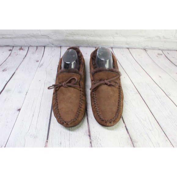 *LL Bean Brown Suede Wicked Good Shearling Lined Moccasin Slippers 11 Inch - Picture 5 of 9